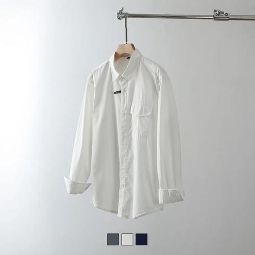 男士简约纯色休闲衬衣宽松棉质工装衬衫 商品图4