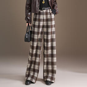 QYM 9515-Y格纹阔腿裤直筒裤宽松休闲裤