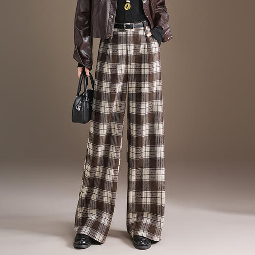 QYM 9515-Y格纹阔腿裤直筒裤宽松休闲裤 商品图0