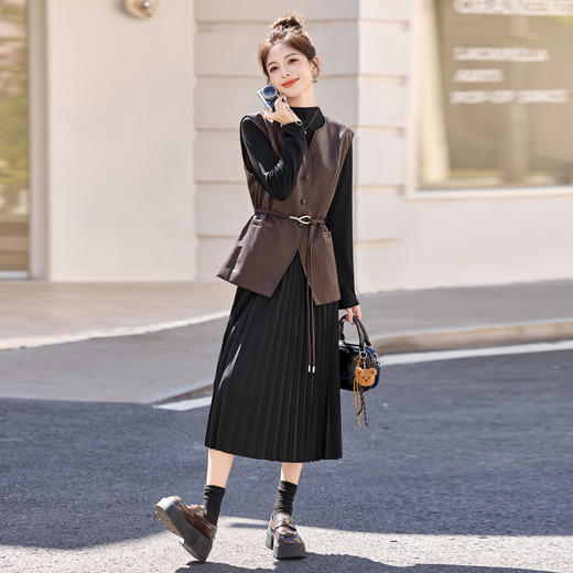 HR YF2618韩系气质百褶裙套装优雅大气连衣裙 商品图1