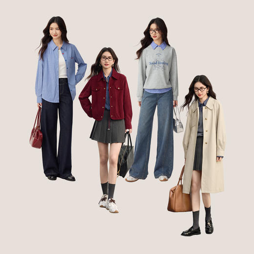 【09/03新品】熙世界MIU系复古蓝格子衬衫女秋季2025新款宽松显瘦刺绣长袖衬衣 商品图2