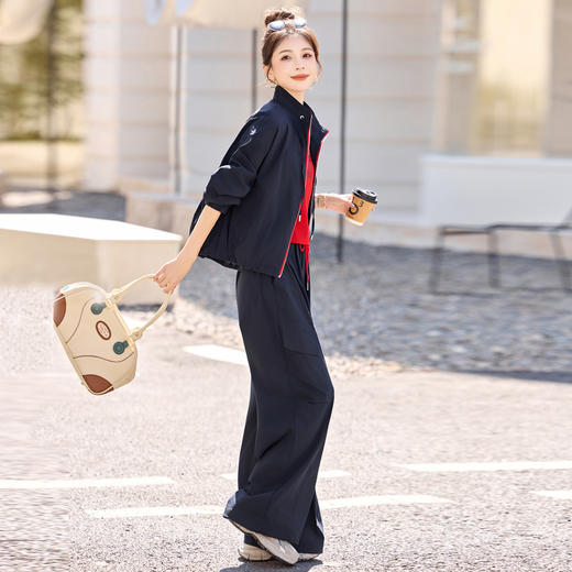 HR YF2616时尚休闲运动风三件套气质阔腿裤工装套装 商品图2