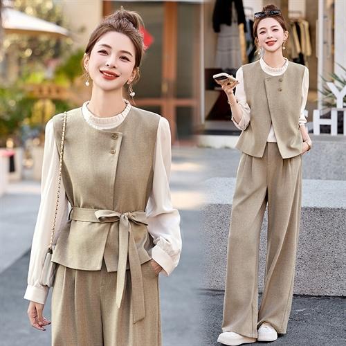 HR MEIQIN5533-1优雅风西装套装衬衫马甲穿搭时尚修身三件套 商品图3