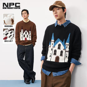 NPC潮牌流光风经典小房子圆领针织衫休闲男日系秋季NP58SW12