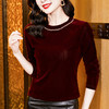 KQL E37M2951洋气圆领钉珠长袖丝绒t恤修身打底衫 商品缩略图3