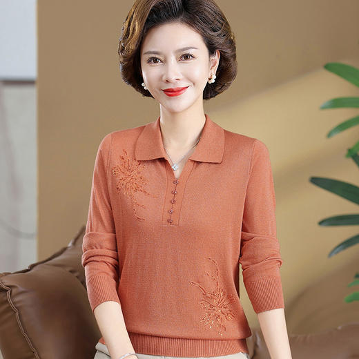 W503-362-108-168秋装2025新款毛衣洋气翻领小衫中老年人女春秋长袖针织打底衫 商品图3