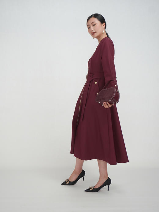 SZ3S56_魏紫色_连衣裙_秋季_V领金属拉链门襟腰带收腰七分袖_高级女装_BERNIEELEN 伯妮斯茵 商品图7