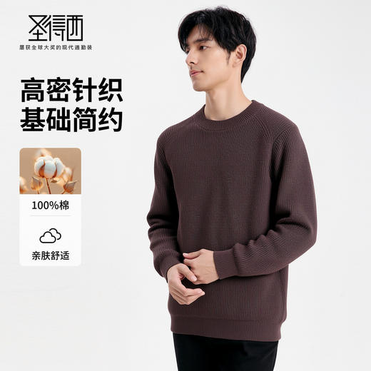 圣得西男士粗织复古圆领毛线衣2025秋季款纯色简约百搭通勤风毛衣 商品图1