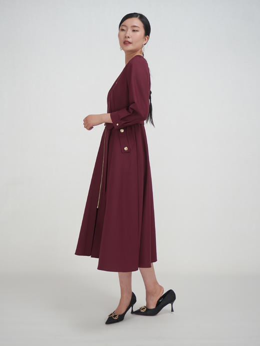 SZ3S56_魏紫色_连衣裙_秋季_V领金属拉链门襟腰带收腰七分袖_高级女装_BERNIEELEN 伯妮斯茵 商品图11