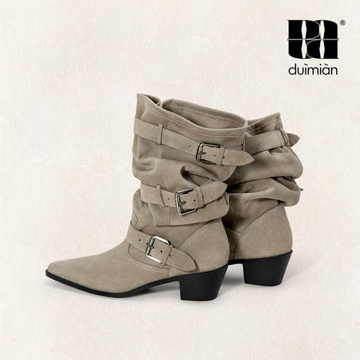 对面duimian秋冬靴子堆堆靴沙丘牛仔长靴 商品图3