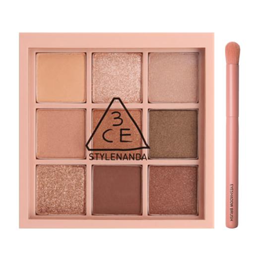 6936515982002 三熹玉3CE 【一盘九色】九宫格眼影含眼影刷overtake橘棕盘 【橘棕盘+单头眼影刷】 商品图0