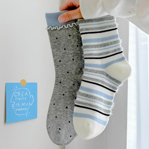 4双装！2025秋款女袜蓝色系海盐女孩韩系中筒袜  61%精梳棉 袜头无骨不硌脚 商品图3