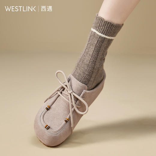 西遇内增高勃肯鞋半拖女新款秋季复古串珠一脚蹬袋鼠鞋吐司厚底鞋V1857119 商品图3