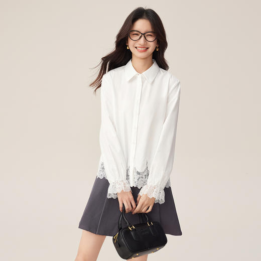 【09/03新品】熙世界法式蕾丝拼接白色衬衫女设计感长袖天丝棉上衣2025秋季新款 商品图3