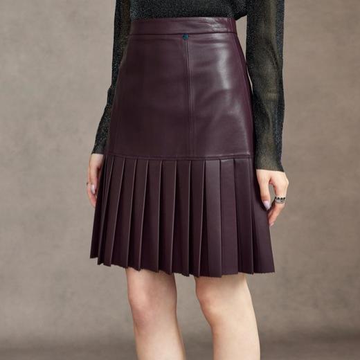 「自」全新升级【铂金会员165/天猫219/差价54】(44358)洛诗琳气质显瘦百褶半身裙2025秋季设计感百搭A字皮裙女 商品图0