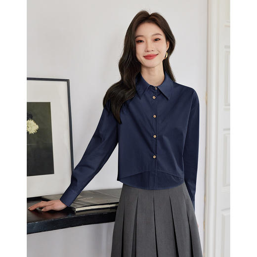 【年终特卖】熙世界100%长绒棉衬衫设计感不规则拼接显瘦上衣2025年秋季新款 商品图1