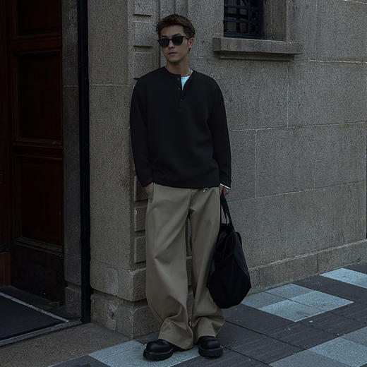 徐太浪【370g重磅 亨利领】大码打底长袖T恤男春秋休闲黑色上衣 商品图3