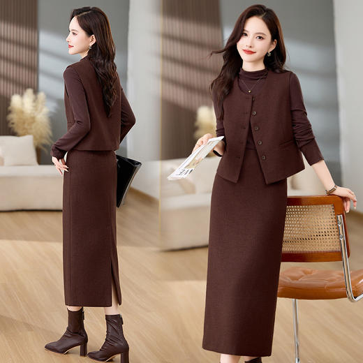 HR MEIQIN1833知性风时尚三件套裙洋气百搭马甲t恤半身裙套装 商品图5