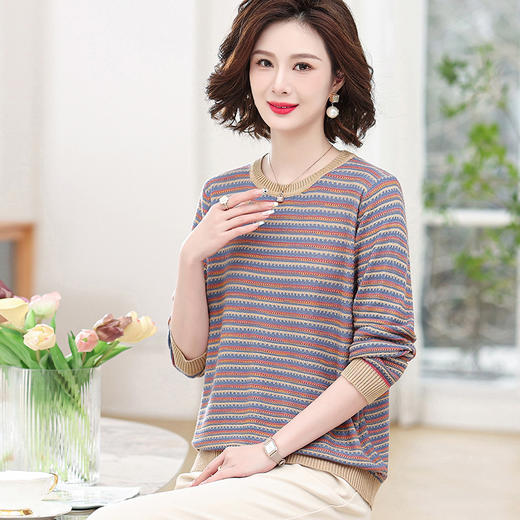 W052-6308-58-108妈妈秋装长袖针织衫毛衣洋气中老年女装上衣春秋宽松薄款打底小衫 商品图1