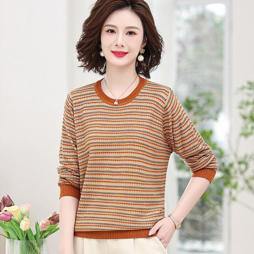 W052-6308-58-108妈妈秋装长袖针织衫毛衣洋气中老年女装上衣春秋宽松薄款打底小衫 商品图3