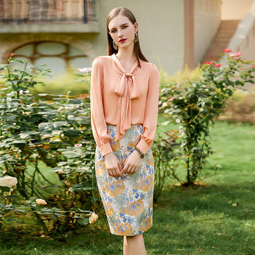 IWY/橘色衬衣女上衣 春秋款气质系带蝴蝶结衬衫女职业衬衫内搭B494 商品图3