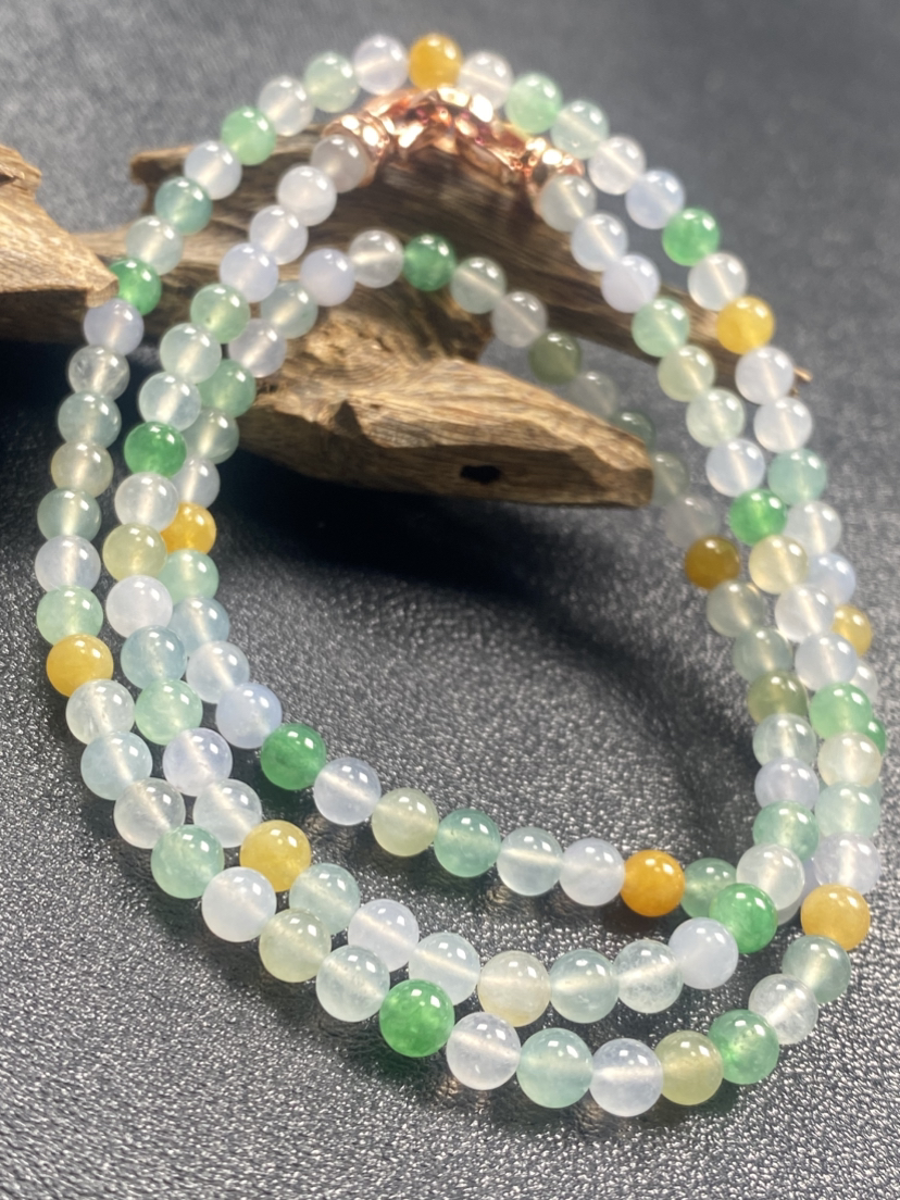 【FC0167】翡翠高冰多彩小米珠项链 水润光泽 荧光起胶 色彩丰富