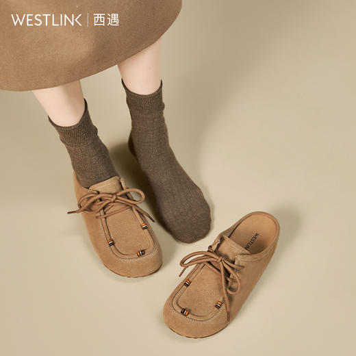 西遇内增高勃肯鞋半拖女新款秋季复古串珠一脚蹬袋鼠鞋吐司厚底鞋V1857119 商品图2