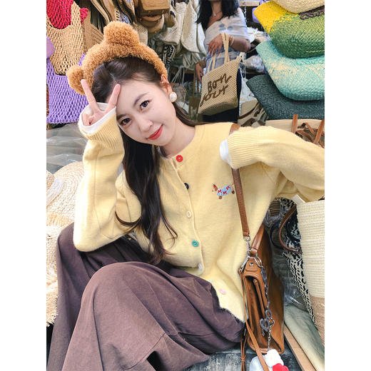 <曾小咸推荐>针织开衫设计感宽松刺绣毛衣 商品图1