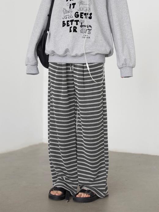 *（49元闭眼入！超有弹力 质感绝啦！！）复古条纹阔腿裤 女秋季2025新款高腰垂感宽松直筒休闲慵懒风糯米裤 商品图2