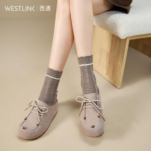 西遇内增高勃肯鞋半拖女新款秋季复古串珠一脚蹬袋鼠鞋吐司厚底鞋V1857119 商品图1