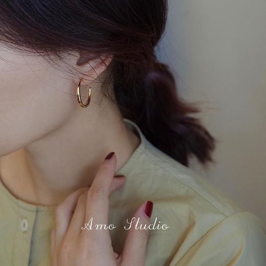 丁摩 s925银C形耳环女韩国气质高级感光面耳圈新款潮5ZF-911 商品图0