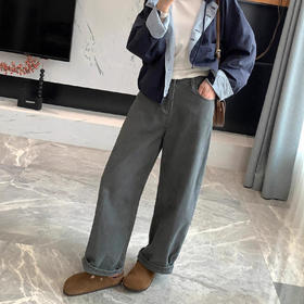重工炒盐牛仔弯刀裤！洋气烟灰色森海棉高腰休闲长裤2025秋款！