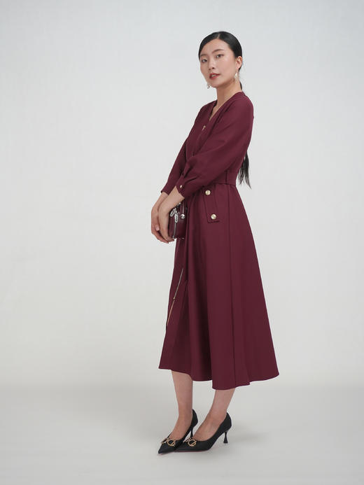 SZ3S56_魏紫色_连衣裙_秋季_V领金属拉链门襟腰带收腰七分袖_高级女装_BERNIEELEN 伯妮斯茵 商品图6