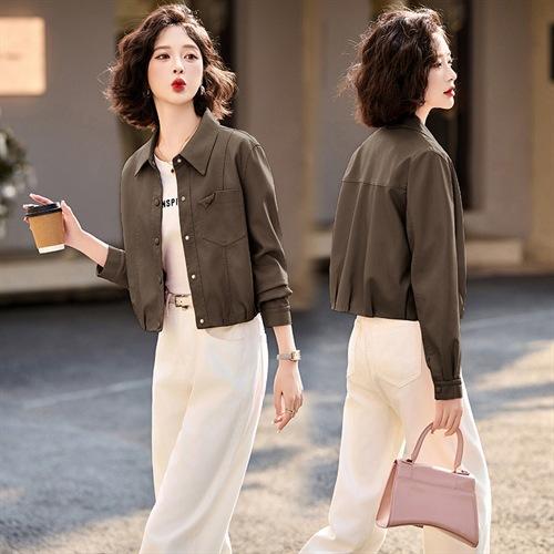 2025春秋新款小个子高腰时尚休闲机短款皮衣外套MLJL92519 商品图2