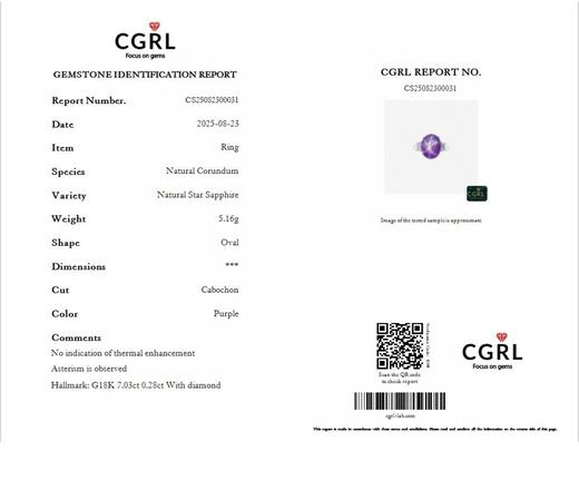 7ct星光紫蓝宝戒指 商品图8