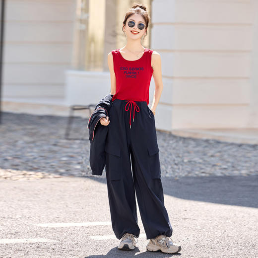 HR YF2616时尚休闲运动风三件套气质阔腿裤工装套装 商品图3