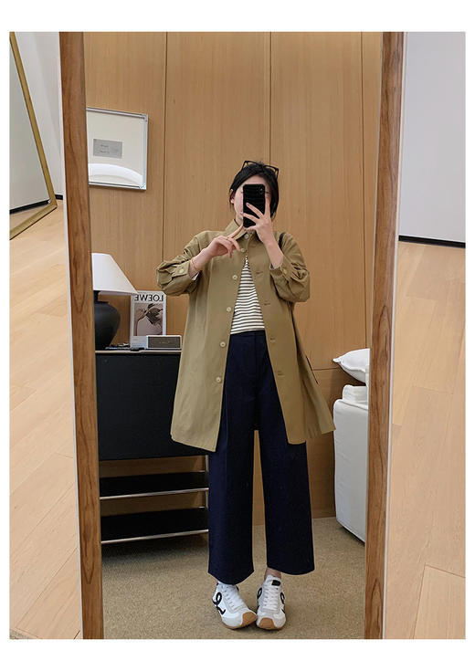 画报风衣高支棉撞色条纹拼接经典A字风衣宽松中长款外套 商品图13