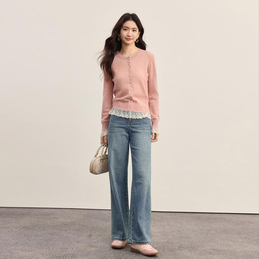 【09/03新品】熙世界松弛感浅蓝阔腿牛仔裤女2025秋季新款高腰遮跨显瘦阔腿长裤 商品图4