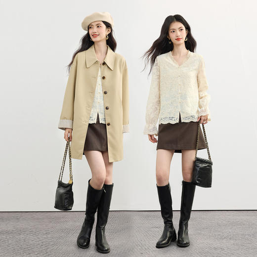 【09/03新品】熙世界法式花边V领蕾丝衫女2025秋季新款气质刺绣喇叭袖衬衫上衣 商品图2