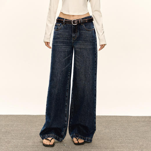 Ariseism 美式复古牛仔裤女秋季新款宽松阔腿长裤子 商品图1