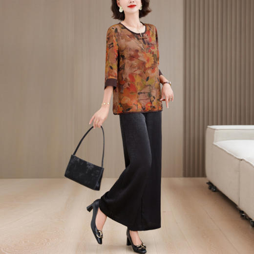 A8180中老年人妈妈夏装套装2025新款七分袖上衣洋气大码休闲女装 商品图2