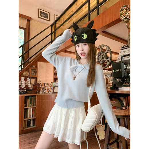 <曾小咸推荐>韩系甜美风蝴蝶结针织长袖上衣 商品图2