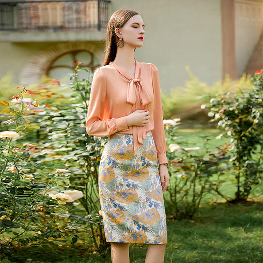 IWY/橘色衬衣女上衣 春秋款气质系带蝴蝶结衬衫女职业衬衫内搭B494 商品图1