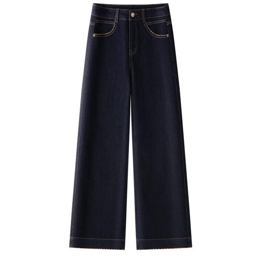 QYM F2128-Y牛仔直筒裤高腰阔腿裤时尚宽松休闲裤 商品图4