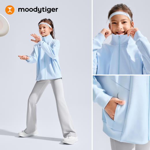 moodytiger儿童女新款休闲风长袖立领针织空气层外套53210405 商品图3