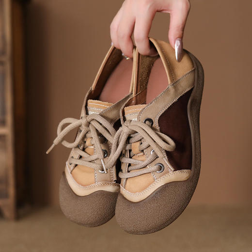 FR 85081系带运动复古圆头平底德训单鞋软底防水台 商品图2