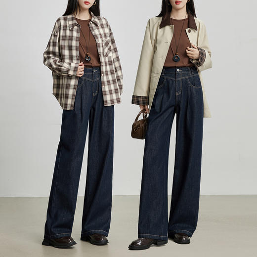 【09/03新品】熙世界原色牛仔裤女直筒宽松2025春秋新款遮跨显瘦慵懒阔腿长裤子 商品图4