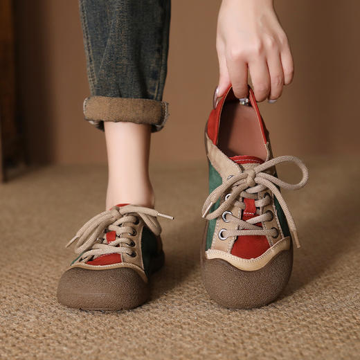 FR 85081系带运动复古圆头平底德训单鞋软底防水台 商品图1