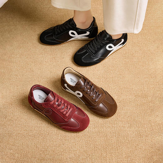 【限时秒杀】西遇轻便薄底德训鞋女新款秋季复古美拉德休闲鞋平底运动鞋V1957139 商品图0