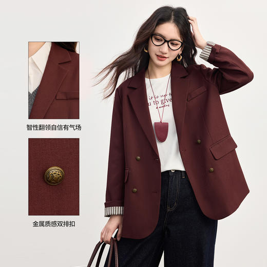 【09/03新品】熙世界职场风率性休闲西装外套女2025秋季新款高级感气质西服上衣 商品图3